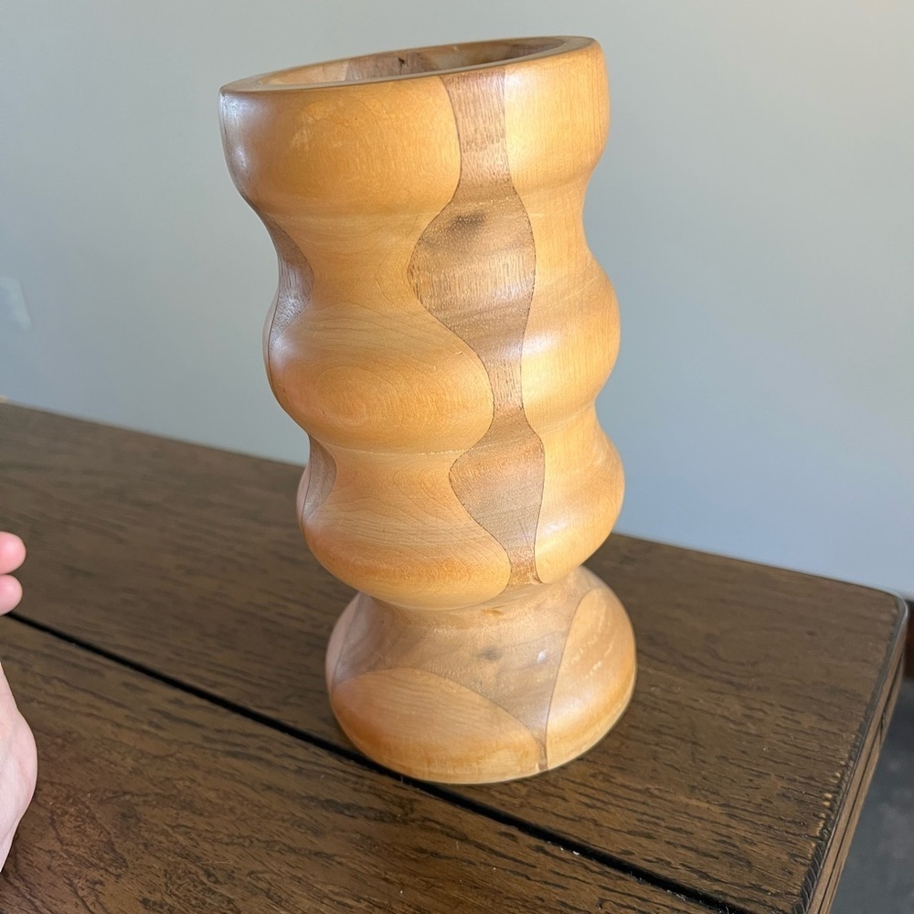 Turned Wood Candleholder Chunky Vintage 1970s Rustic Wooden Lodge Beach Style - Picture 4 of 10